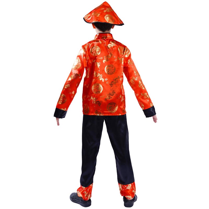 PGOND Boys Red Traditional Chinese Dragon Kung Fu Costume With Hat (L) - Image 5